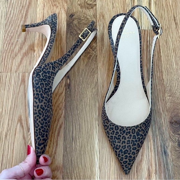Ann Mashburn Leopard Slingback Kitten Heel Pointed Toe Pumps Size 36 - Picture 1 of 5